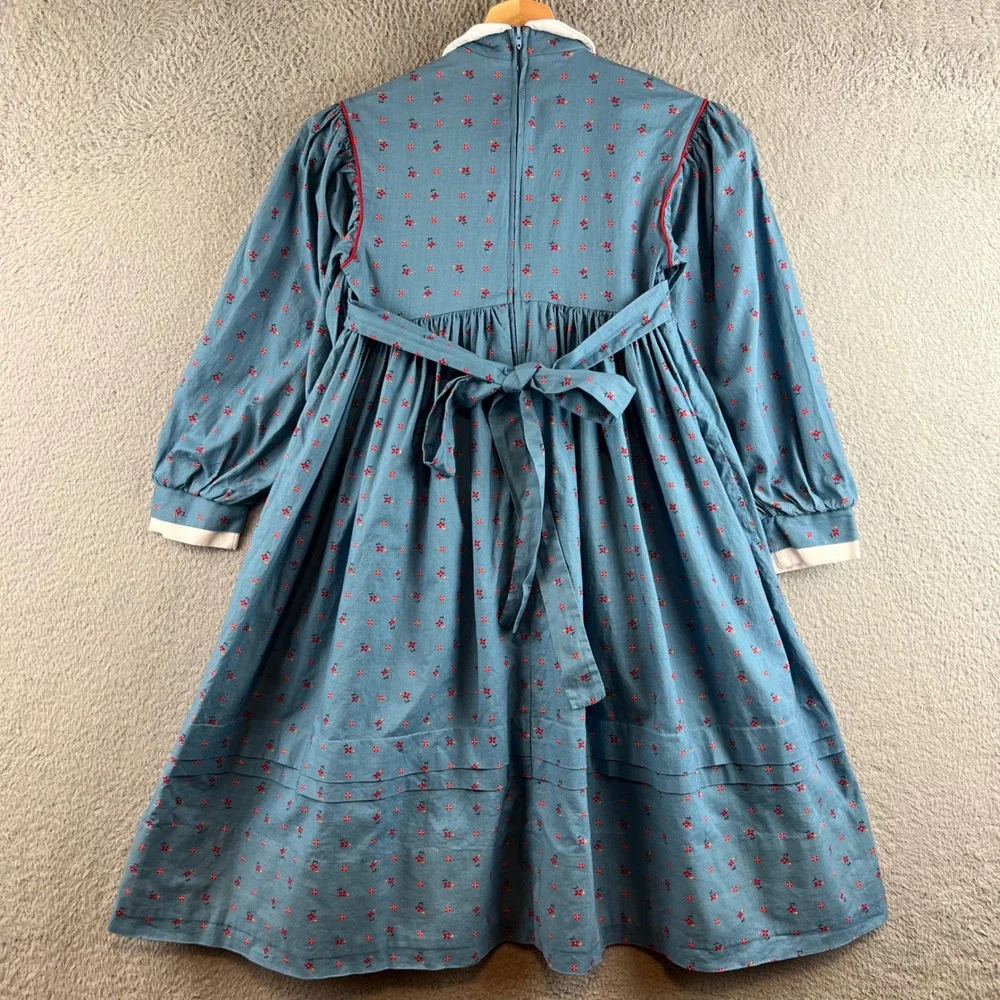 VTG Pleasant Company Girl Floral Prairie Dress Peter Pan Collar Long Sleeve 7